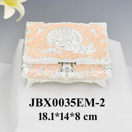 Peacock enamel box - Peach